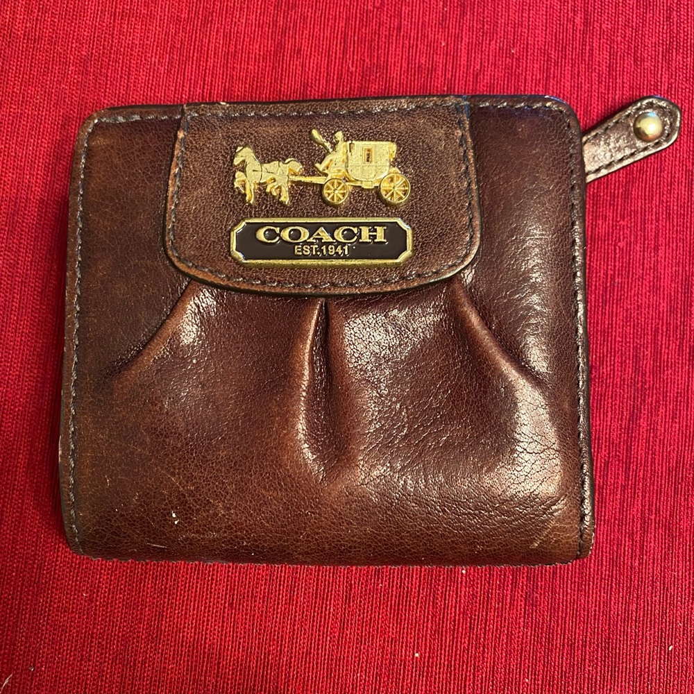 Vintage Coach Madison Leather Small Wallet ID Holder Brown with pink interior